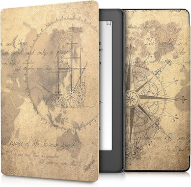 kwmobile Carcasa Compatible con Kobo Aura H2O Edition 2 Funda - Funda con Tapa y Cierre magnético de Cuero sintético - mapamundi Vintage